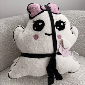Plush White Ghost Accent Pillow with Pink Bow